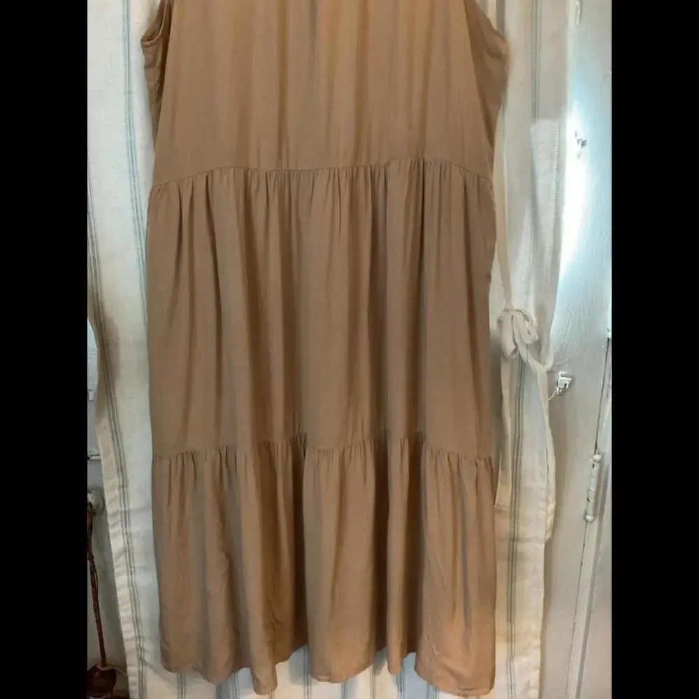 Laurie Felt Women's Dress Sleeveless Tiered Maxi Tan Beach Vacation Festival XL - Picture 3 of 9